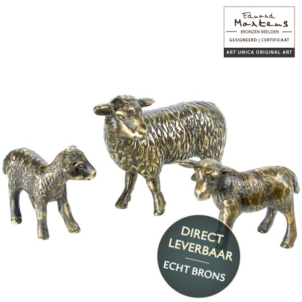 Bronzen beeldjes Schaap met 2 Lammeren van Eduard Martens Art Unica