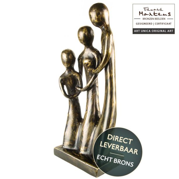 Bronzen beeld Familiegeluk 3 personen