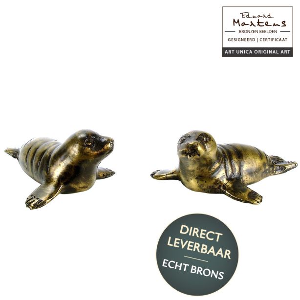 Bronzen beeldjes Zeehondjes set 2 stuks