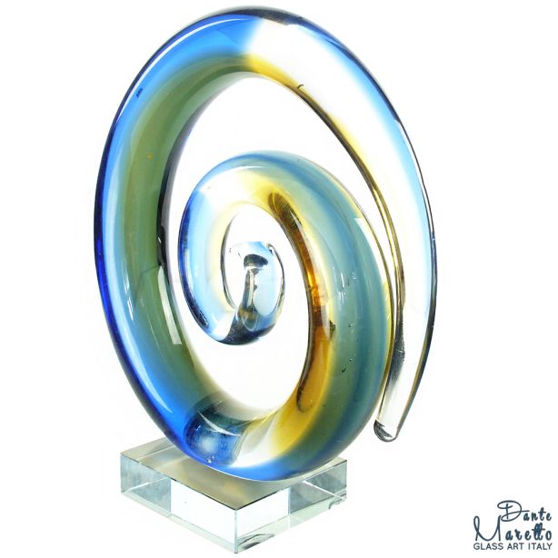 Glassculptuur Spiral of Life 16cm Blauw