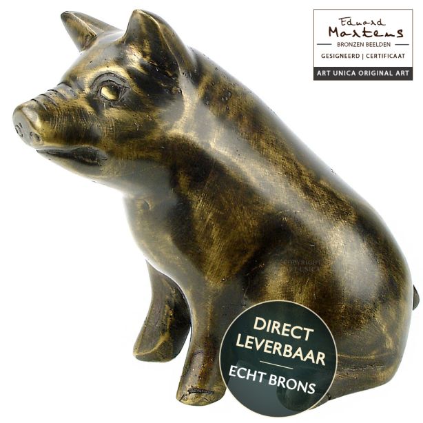 Bronzen beeldje Varken zittend Art Unica