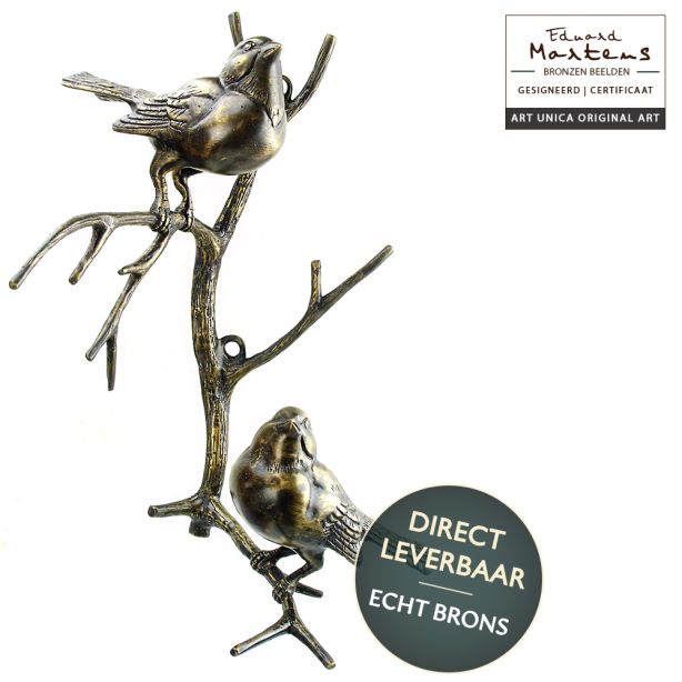 Bronzen vogels op Tak wandbevestiging van Eduard Martens Art Unica