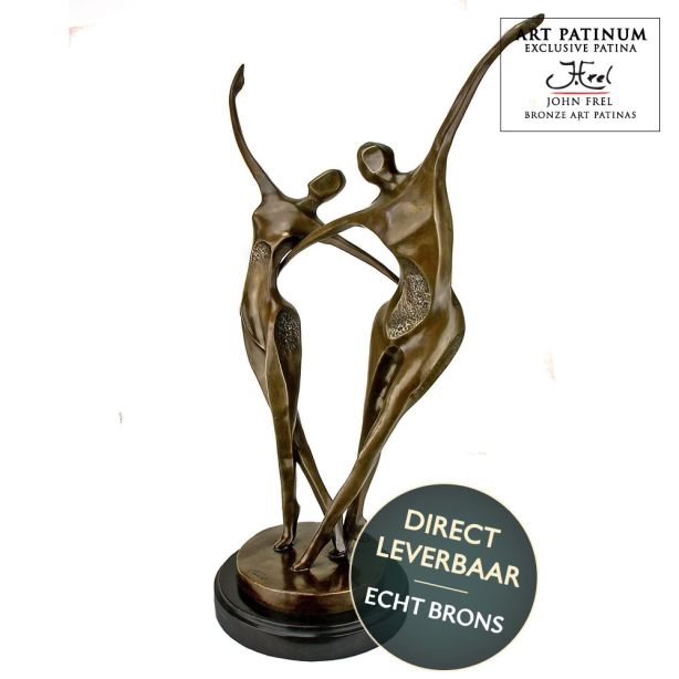 Bronzen beeld Heart Dance man en vrouw in danshouding op sokkel
