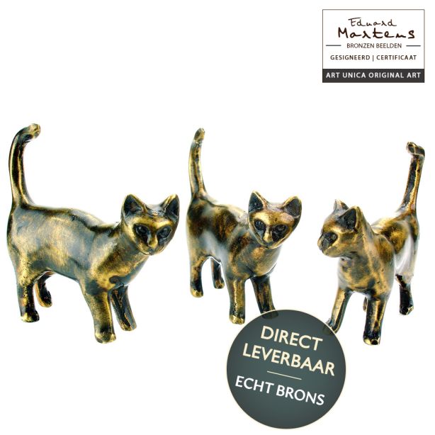 Bronzen beeldjes Poesjes set van 3 stuks