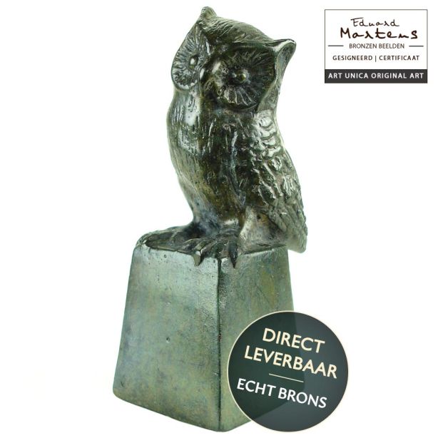 Bronzen beeldje Uil groen 11cm van Eduard Martens