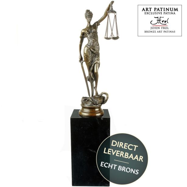 Vrouwe Justitia bronzen beeld op sokkel Art Unica