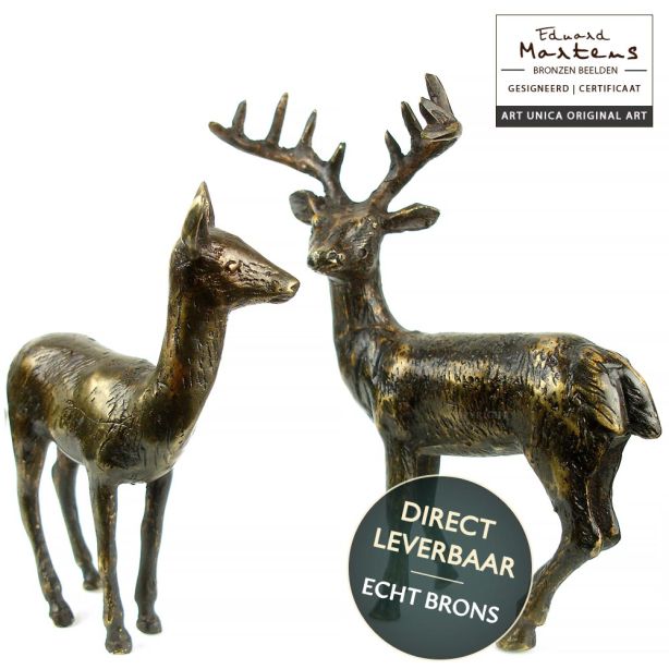 Bronzen beeldjes set van 2 Herten