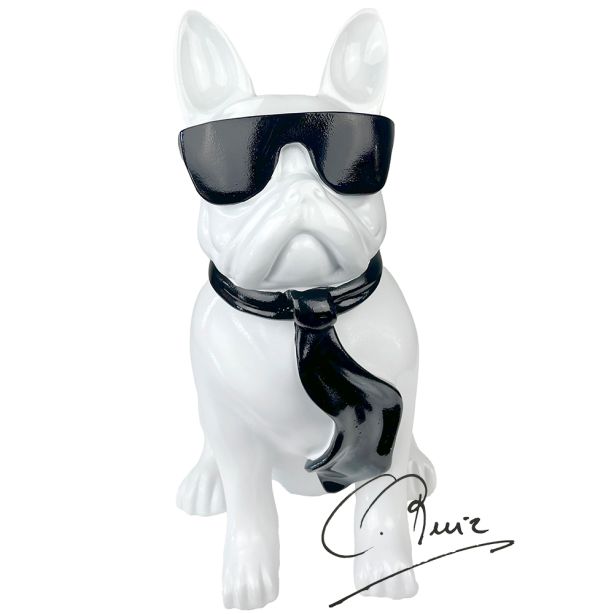 Pop Art Beeld Bulldog Soul Man White met bril
 28cm