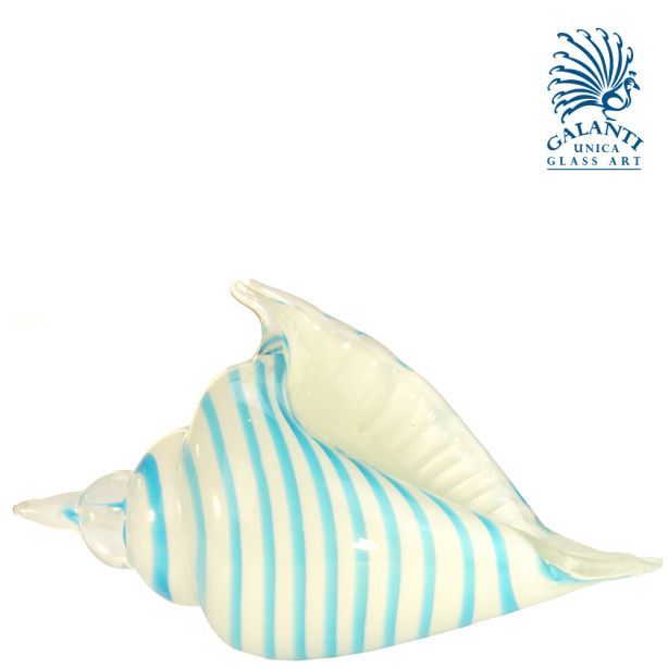 Glaskunst beeldje Schelphoorn wit met blauw
