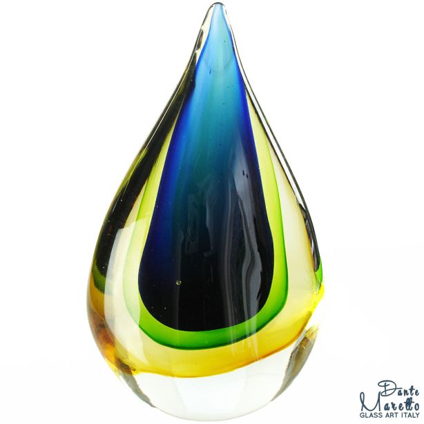 Glassculptuur Vlam 18cm Blauw met oker