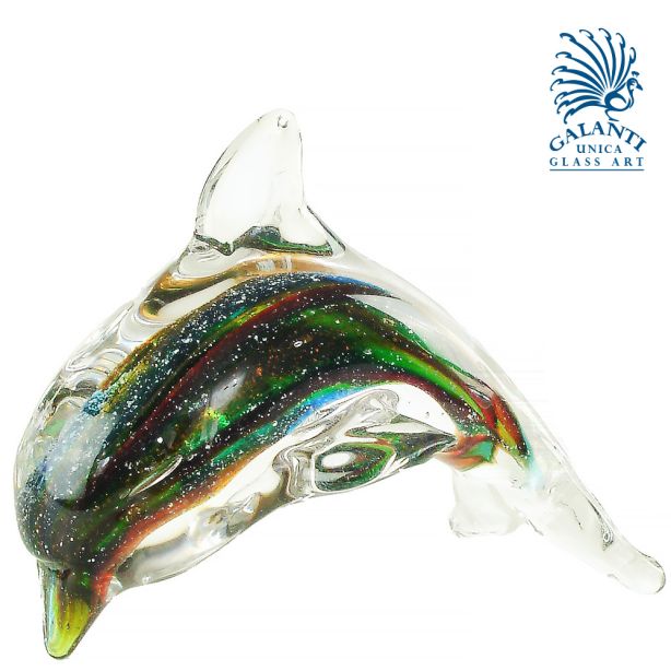 Glaskunst beeldje Dolfijn Sparkling Diver 17cm