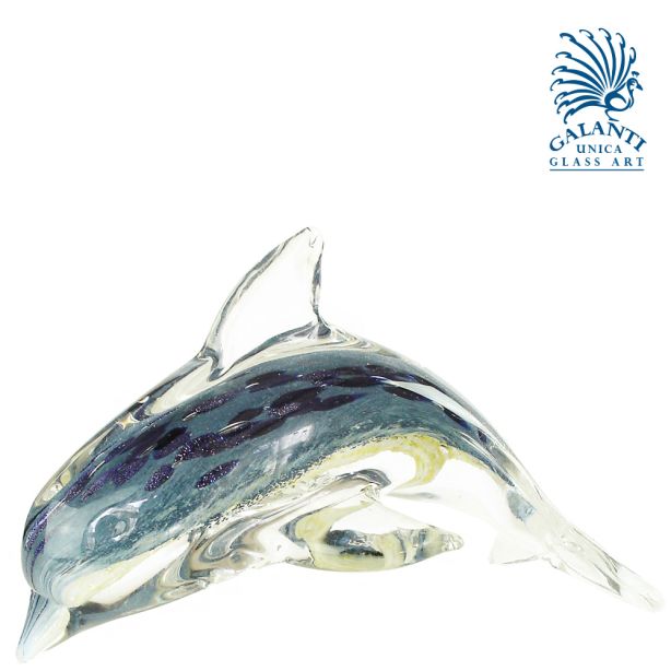 Glaskunst beeldje Dolfijn Grey Blue Diver 17cm