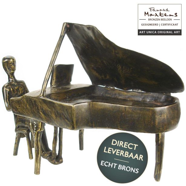 Bronzen beeld Pianist achter de vleugel