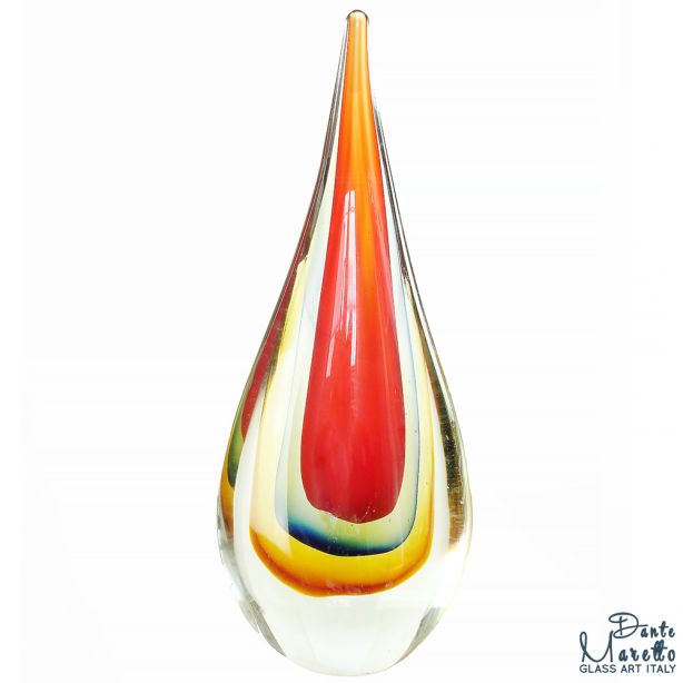 Glassculptuur Vlam Red and Colors 28cm