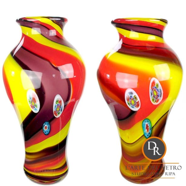 Set vazen glaskunst 43cm rood geel