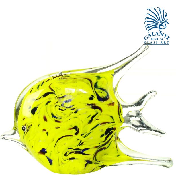 Vis glaskunst beeldje Mystic Yellow geel 21cm
