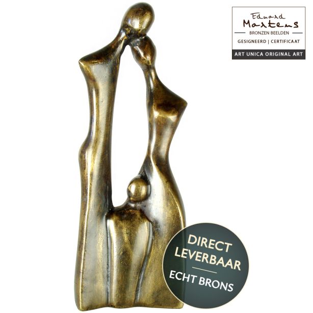 Bronzen beeld Familie met 1 kind groot 38cm van Eduard Martens