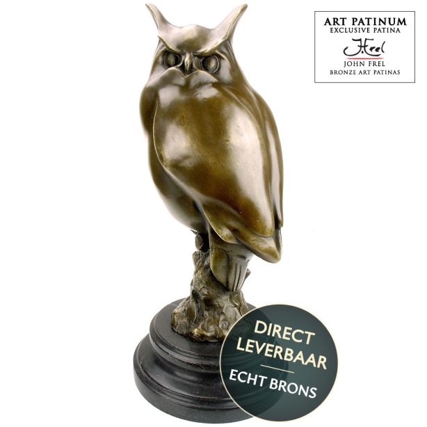 Uil bronzen beeld op sokkel Art Unica brons collectie