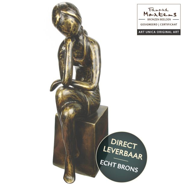 Bronzen beeldje Vrouw in Gedachten Art Unica