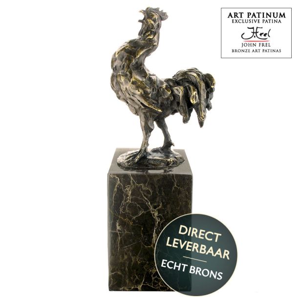 Bronzen beeld kraaiende Haan titel EEen nieuwe Dag