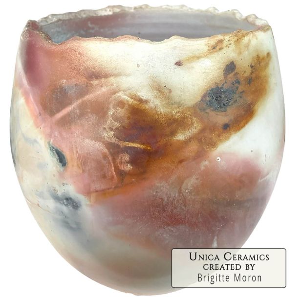 Unieke keramiek kom in Raku techniek 16cm