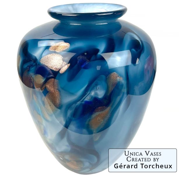Unieke Franse glaskunst vaas Ciel blauw Art Unica