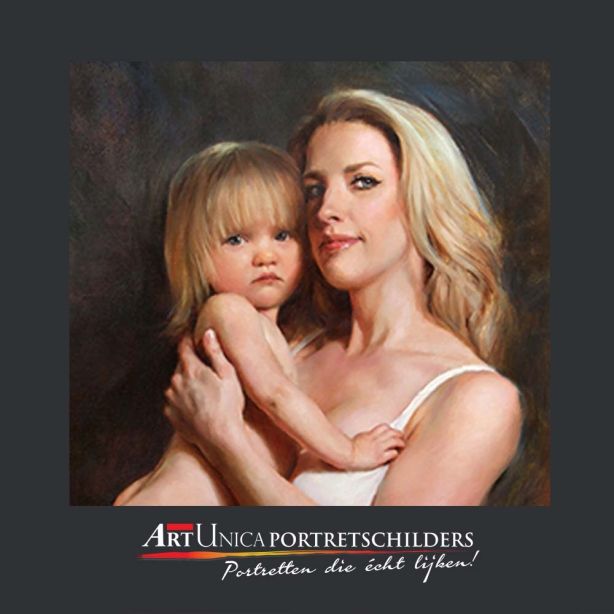 Babyportret geschilderd van foto Art Unica Portretschilders