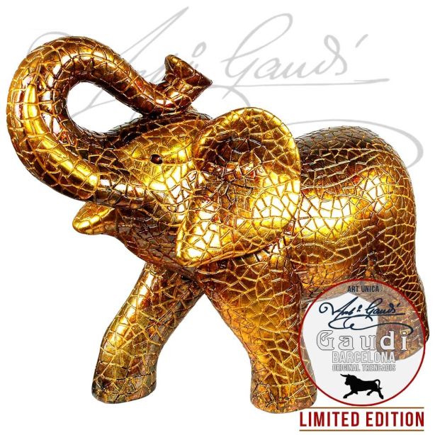 Beeld olifant Golden Elephant Gaudi mozaiek 50cm