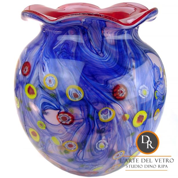 Carrara Italiaanse Murano glaskunst vaas blauw Art Unica Italiaanse vazen galerie