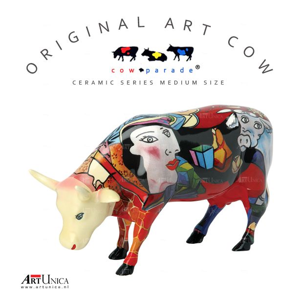 Koeienbeeldje Keramiek Art Cow Hommage to Picowso's African period Art Unica