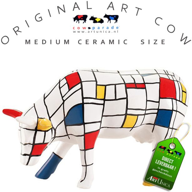 Art Cow Koe beeldje keramiek Moondrian Art Unica