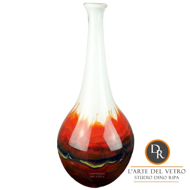  Murano vaas Cesto A hoog wit met rood Dino Ripa