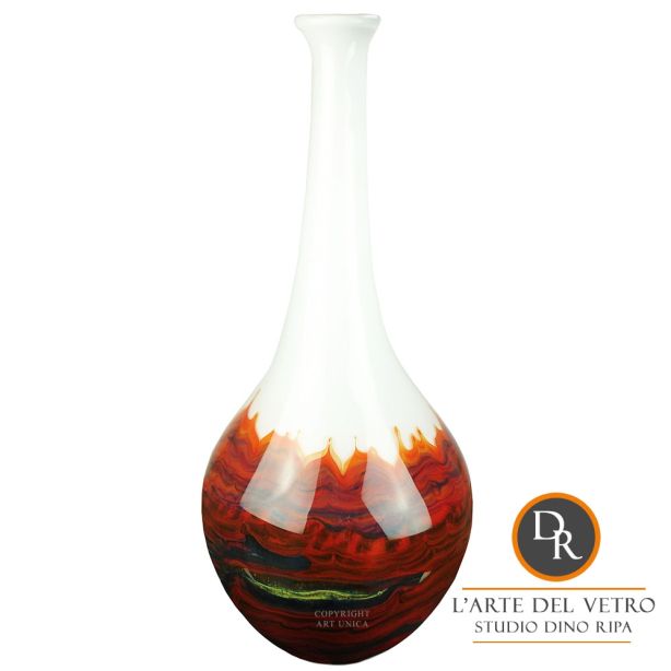  Murano vaas Cesto A hoog wit met rood 51cm Dino Ripa