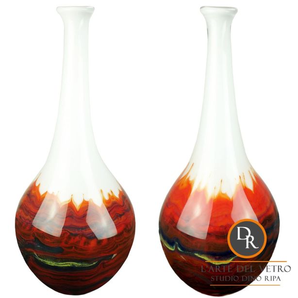  Murano vazen set 2stuks Cesto A hoog wit met rood Dino Ripa