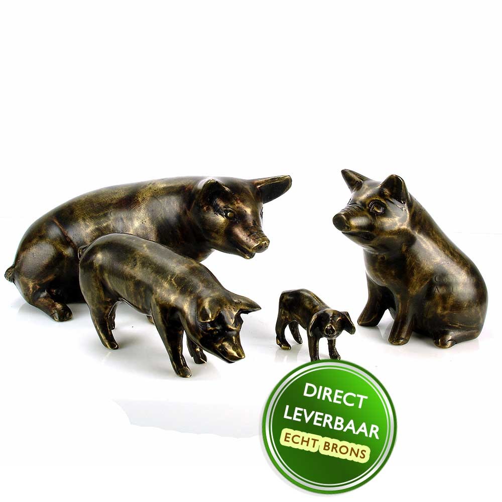 Bronzen beeldjes varkens groep Art Unica Brons Center Amersfoort