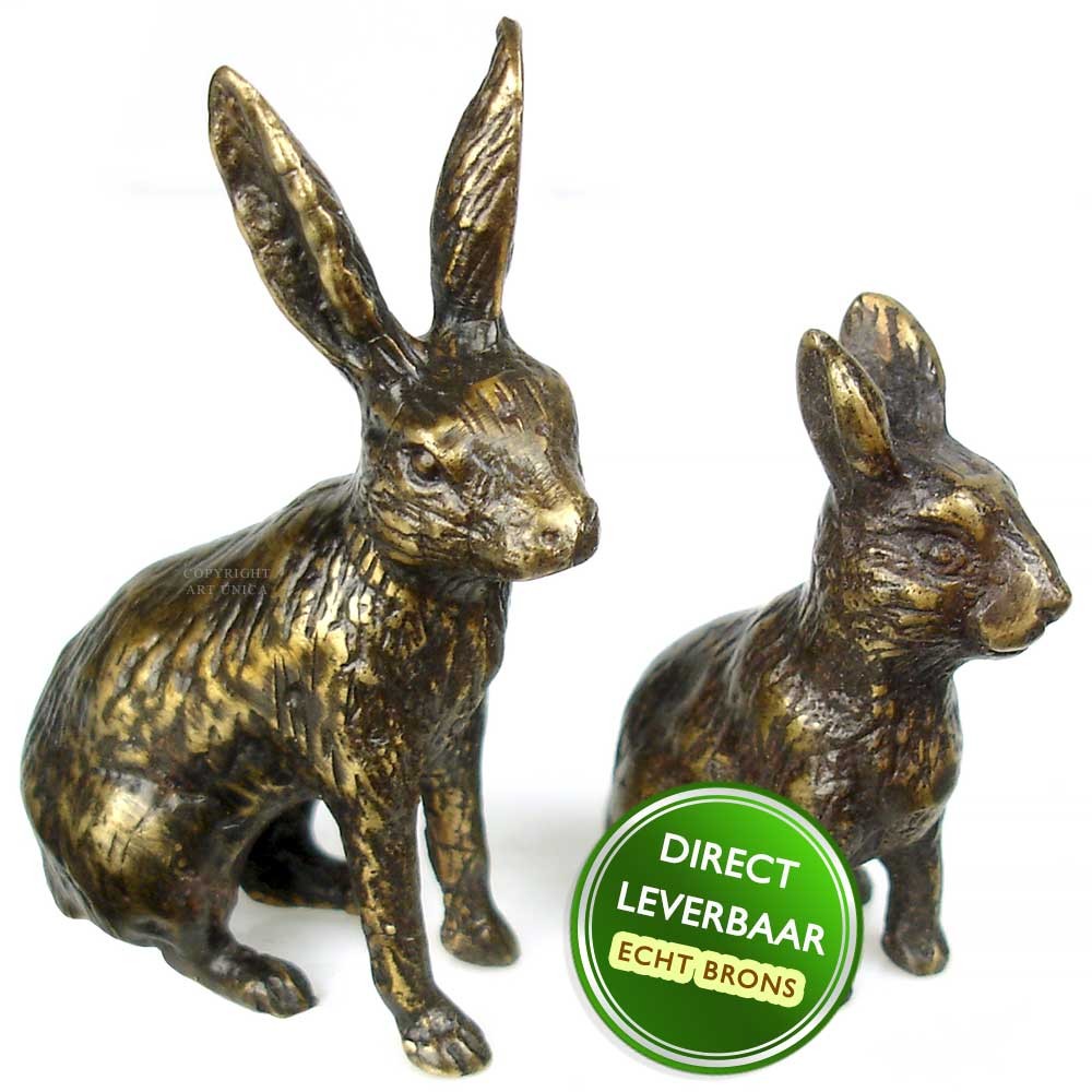 Bronzen beeld Haasje en konijntje 