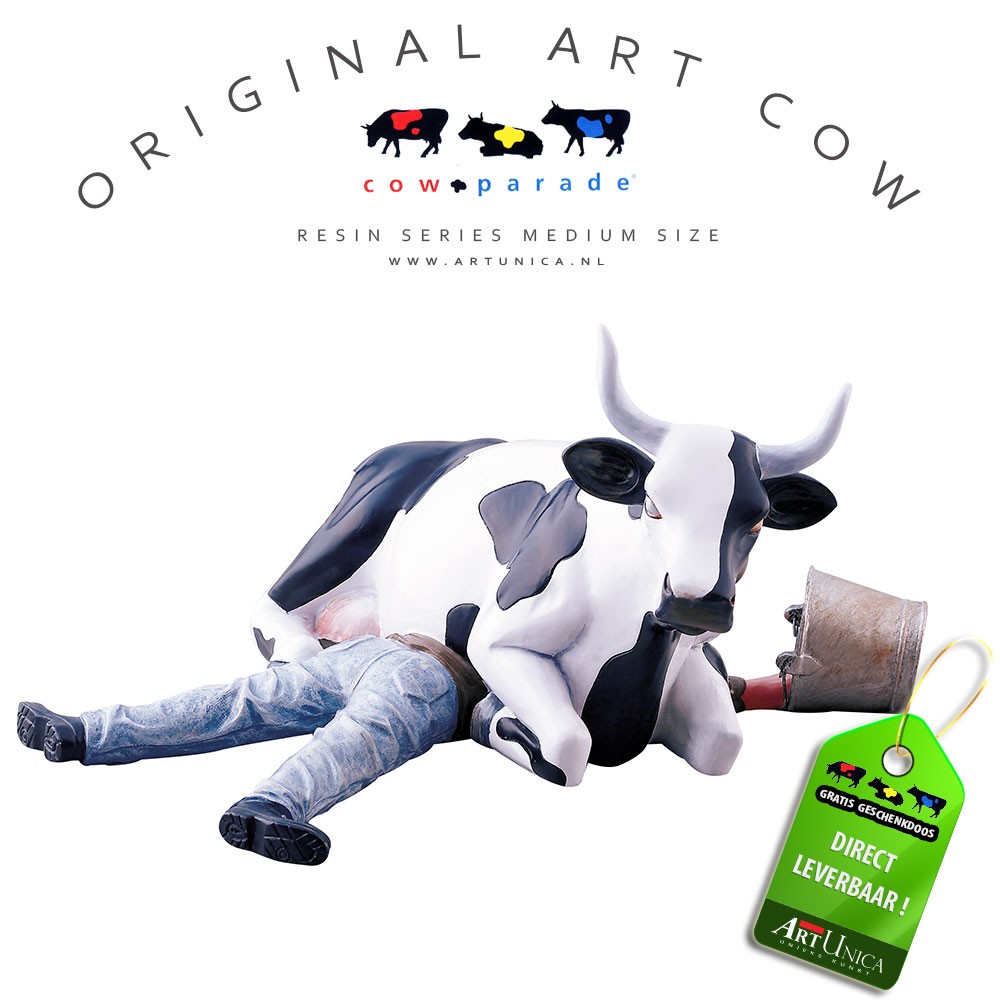 Cow sitting on man Art Cow