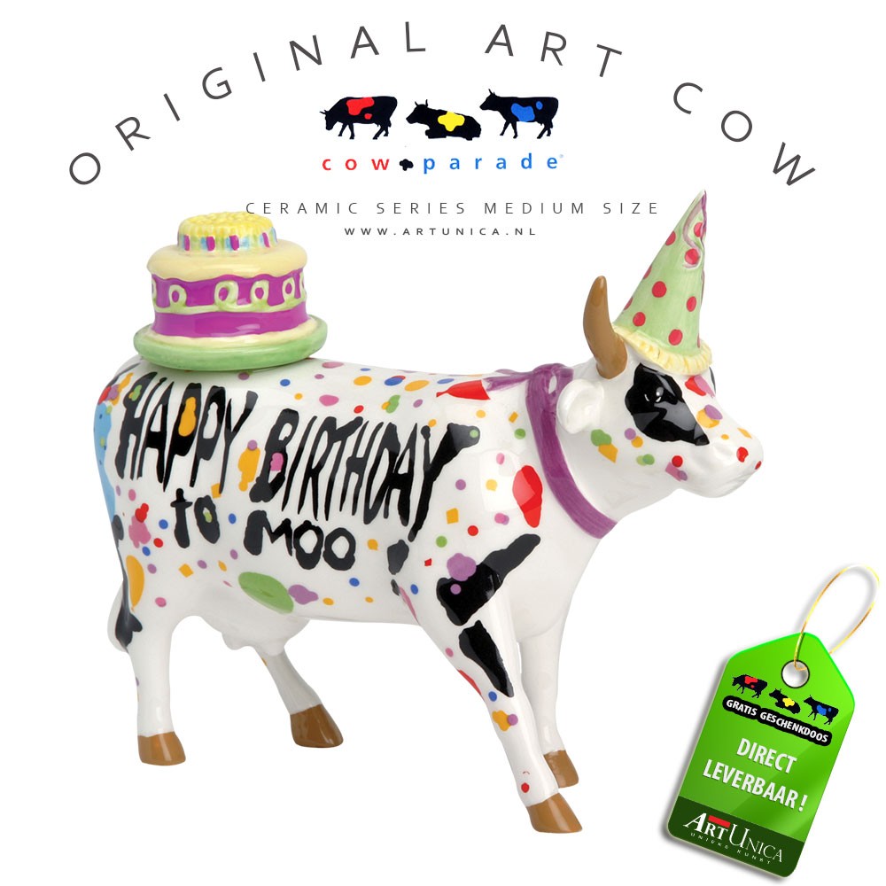 Art Cow Koeienbeeldje keramiek Happy Birthday Art Unica
