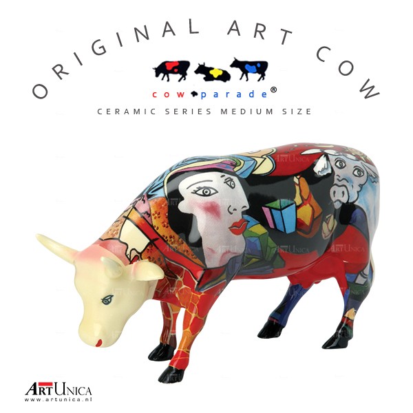 Koeienbeeldje Keramiek Art Cow Hommage to Picowso's African period Art Unica