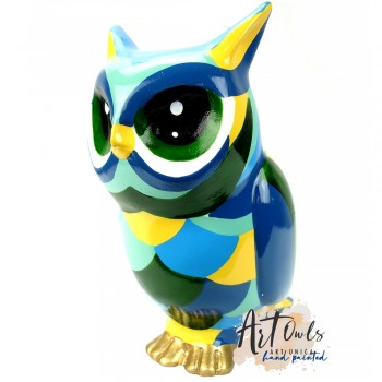 Art Owl BLUE FEATHER beeld uil blauw Unica Artists Collective