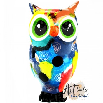 Art Owl COLOR FEATHER beeld uil meerkleurig beschilderd