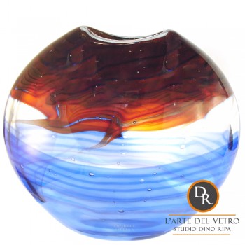 Rialto blauwe Italiaanse glaskunst vaas Dino Ripa Art Unica 