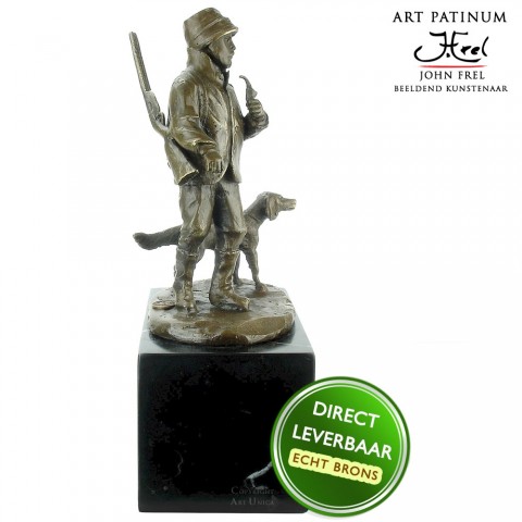 Bronzen beeld Jager met hond