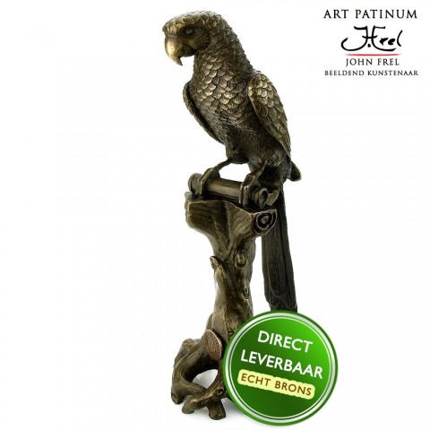 Betreffende zonsondergang zwanger Bronzen beeld Papegaai, bronzen papegaai Art Unica brons