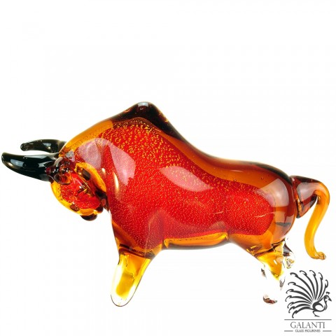 Beeld stier glaskunst rood Art Unica unieke dierenbeelden