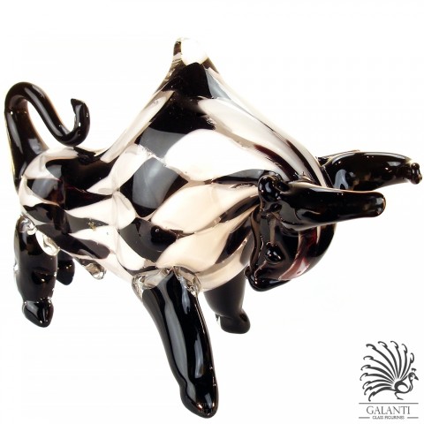 Stier glaskunst beeld zwart wit Art Unica unieke dierenbeelden