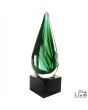 Vlam Glassculptuur op sokkel groen 25cm Art Unica glaskunst