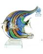Vis glaskunst blauw op glazen voetje 21cm