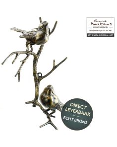 Bronzen beeldje vogels op tak wandbevestiging  