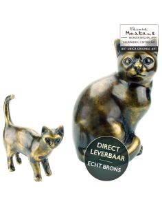 Bronzen beeldjes Poezen set liggend en staand Art Unica Amersfoort